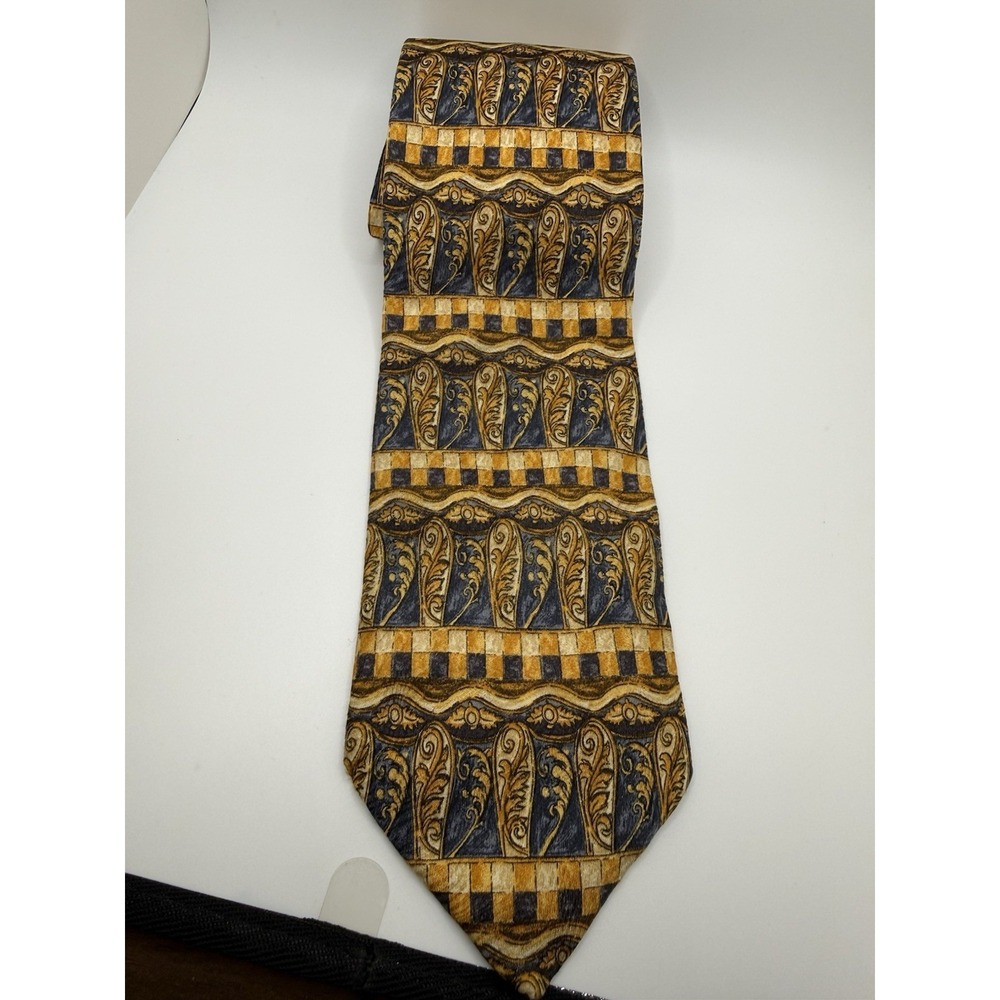 Ermenegildo Zegna Silk Tie Blue Gold Geometric Italy Luxury Classic 60"x3.5"